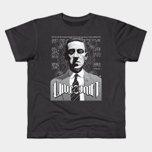 H P Lovecraft Ambigram Portrait Kids T-Shirt